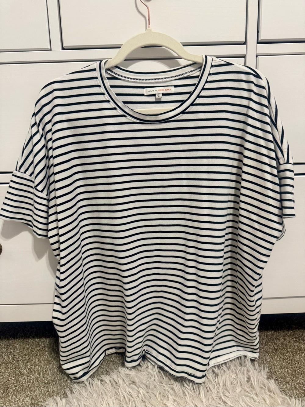 Known Supply — Relaxed Crewneck Short-Sleeve Tee in Black & White Stripes